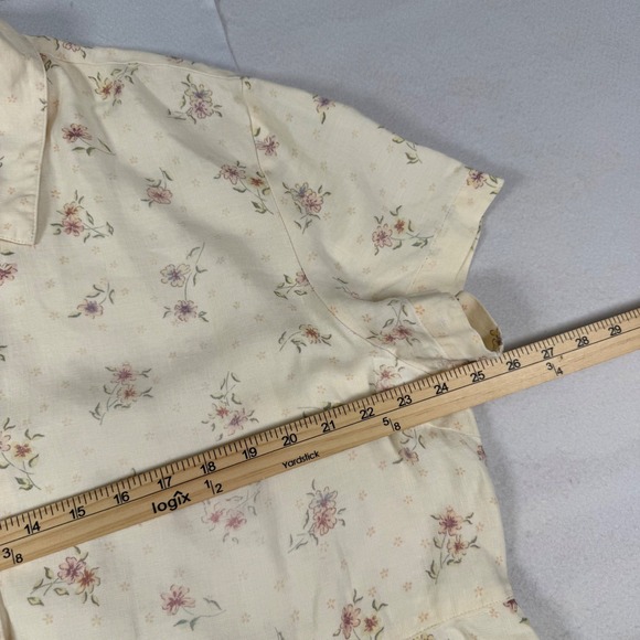Vintage 90s Eddie Bauer Women XXL Linen Floral Maxi Dress Cream Short Sleeve - Picture 3 of 9